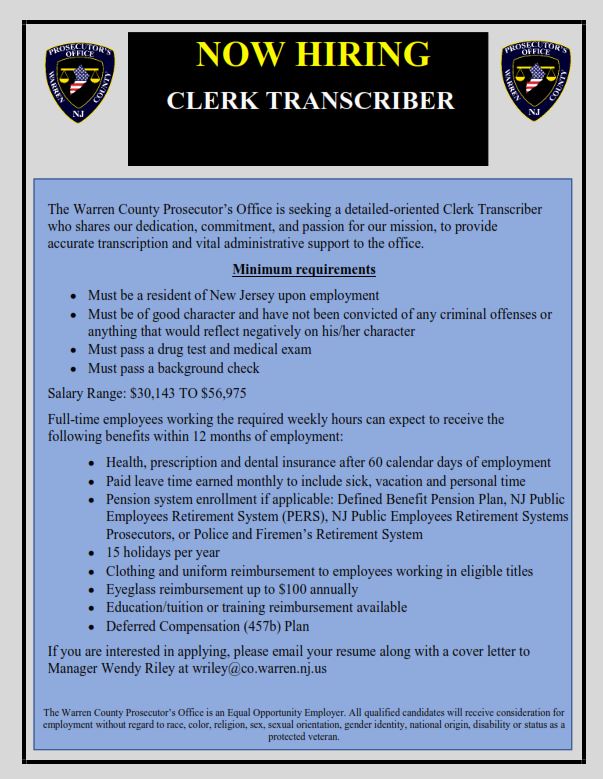 WE ARE HIRING PROSECUTOR'S AGENT